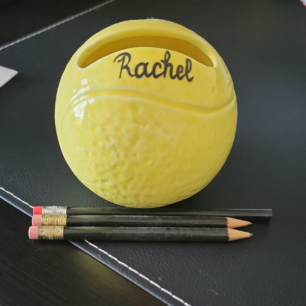 Yellow Tennis Ball Pencil Holder